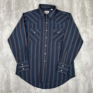 Vintage Ely Cattleman Pearl Snap Shirt Mens Large Blue Western Cowboy Rodeo USA